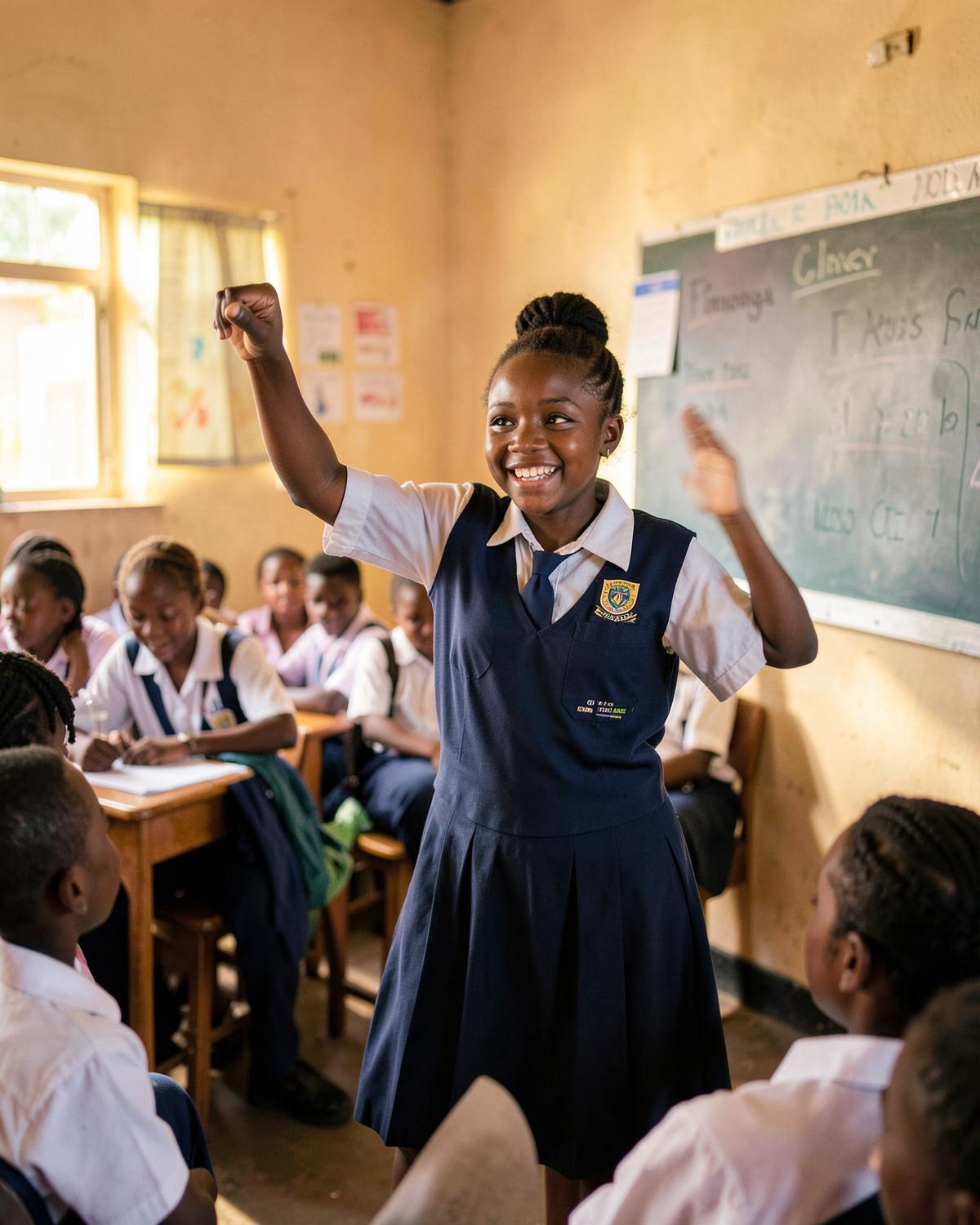 A confident learner presenting to her classmates at Millbrook International School